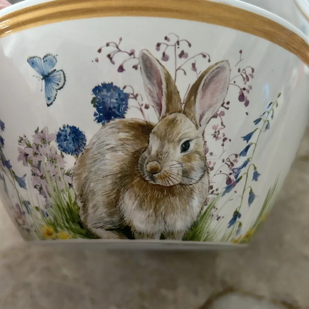 Williams Sonoma Floral Meadows Bowls Bunny Rabbit Flowers Melamine Easter